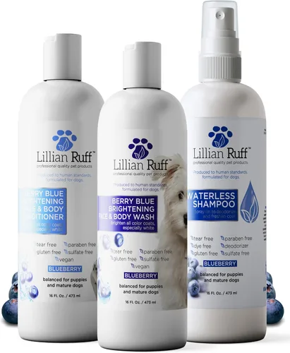 Vista 10 de Lillian Ruff Fórmula PRO Berry Blue Brightening Set de Champú y Acondicionador para Perros - Blanqueador de Calidad Profesional para Exposiciones
