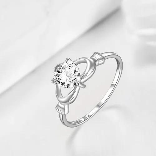 Vista 8 de ELFRONT Anillo de corazón de Claddagh irlandés de oro macizo de 14 quilates, joyería celta con moissanita para mujer, lealtad, promesa, compromiso