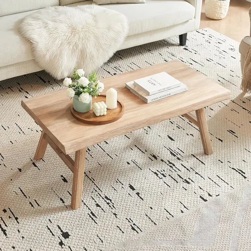 Vista 5 de Wnutrees - Mesa de café de 43" de madera maciza estilo casa de campo, mesa central rústica rectangular para sala de estar, natural