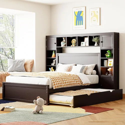 Vista 9 de Harper & Bright Designs Cama de plataforma de madera tamaño individual con cajones de almacenamiento para ahorrar espacio, marco de cama vintage