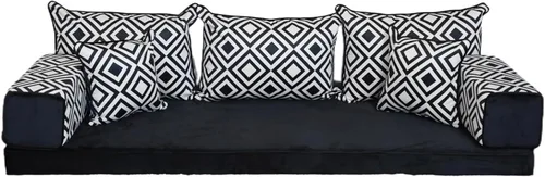 Vista 25 de arabicsofa Sofá de piso turco hecho a mano con almohadas de respaldo, cojines de piso árabes Diwan para sala de estar Negro