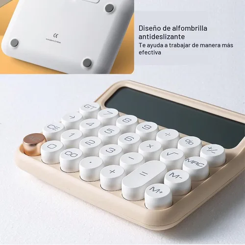 Vista 5 de Calculadoras Benkaim - Calculadora de escritorio, calculadora estándar básica, pantalla LCD grande de 12 dígitos, botón grande para uso escolar Beige