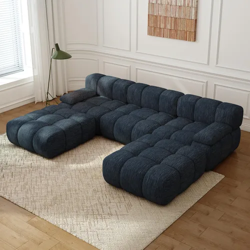 Vista 12 de Settab Sofá modular de nube modular de 118.5 pulgadas con otomana móvil, sofá de pana moderno de 4 asientos, asiento profundo, sofá sin hueso