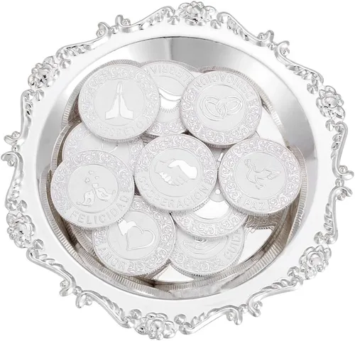 Vista 9 de TINGKU Juego de 13 Monedas de Unidad para Ceremonia de Boda Arras de Boda con Bandeja Placa Boda Arrhae Moneda Católica
