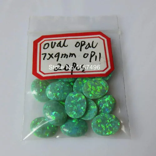Vista 2 de 50 unidades por lote op11 Kiwi 0.276x0.354in sintético ovalado ópalo de fuego verde ópalo ovalado piedra de ópalo para joyería