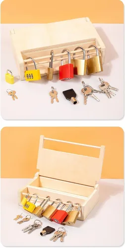 Vista 3 de Montessori - Juego de juguetes de cerradura y llave para niños, juguetes educativos con cerraduras y llaves, materiales Montessori para educación