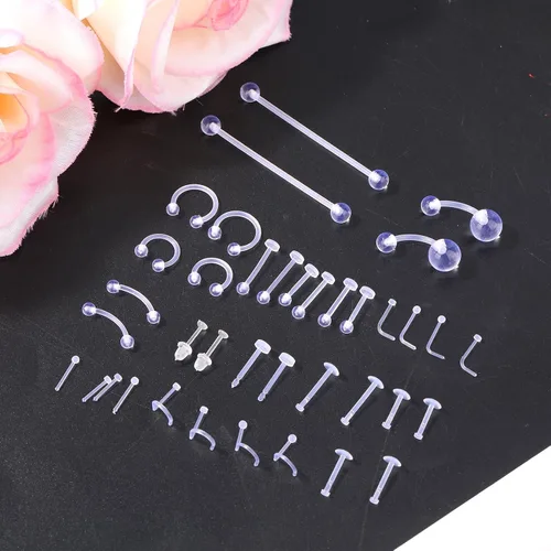 Vista 4 de Penitue 38 piezas de retenedores transparentes para piercing, joyería de retención para aretes, pezón, nariz, vientre, lengua, labret, ceja, labio