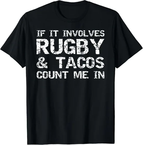 Vista 2 de Funny Taco Quote If It Involves Rugby & Tacos Count Me In Camiseta, Negro, S