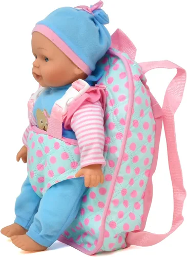 Vista 8 de Muñeca de bebé suave de 13 pulgadas con mochila transportadora rosa para llevar, bolsillo para maletín para accesorios y ropa