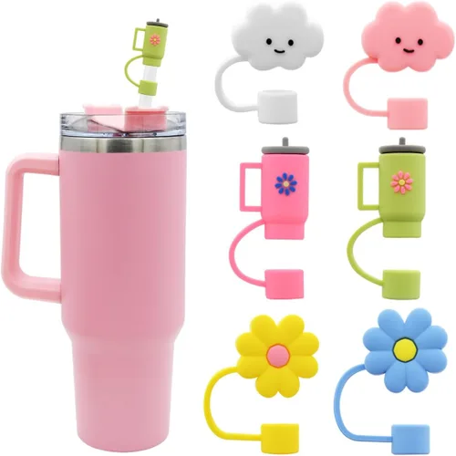 Vista 15 de Tapa de pajita de silicona con flores para vaso Stanley, 10 mm 0.4 pulgadas, tapas reutilizables para regalo de decoración de fiesta