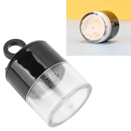 Vista 9 de Caja de polvo vacía, 0.35 oz/0.34 onzas, color negro, mini caja de polvo suelta recargable con soplo de polvo y tamizador, cajas de polvo cosmético