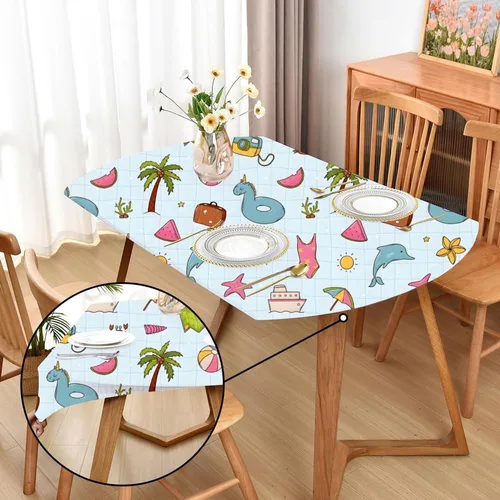 Vista 47 de Mantel ajustado blanco con elástico para mesas plegables de 48x48 pulgadas, manteles lavables y elásticos de elastano para mesas de cartas, manteles