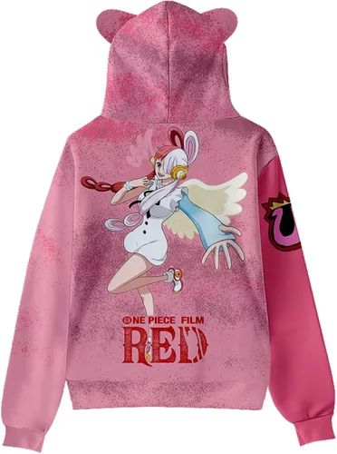 Vista 3 de AMOMA Sudadera con capucha unisex de una pieza de anime, color rojo, con bolsillos