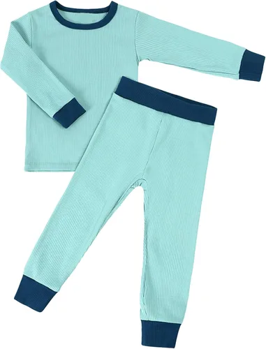 Vista 7 de OPAWO Pijama de bambú para niños pequeños, camiseta acanalada y pantalones de 2 piezas para niña, ropa de otoño para bebé, ropa de invierno de 1 a 7