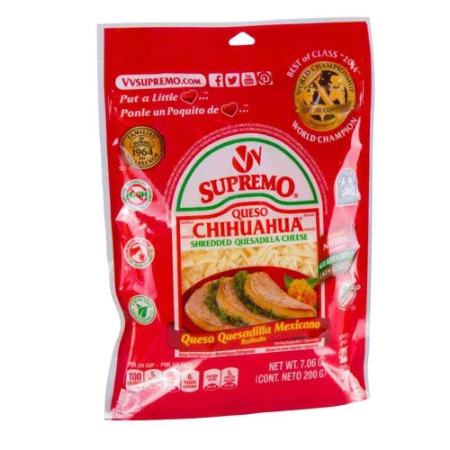 Vista 2 de Queso Supremo Queso Chihuahua Quesadilla rallado, 7.06 onzas, 12 por caja.