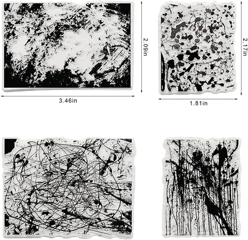 Vista 2 de Sellos transparentes de fondo de pintura artística de 4 estilos para decoración de tarjetas, álbumes de recortes, líneas y puntos de fondo, sellos