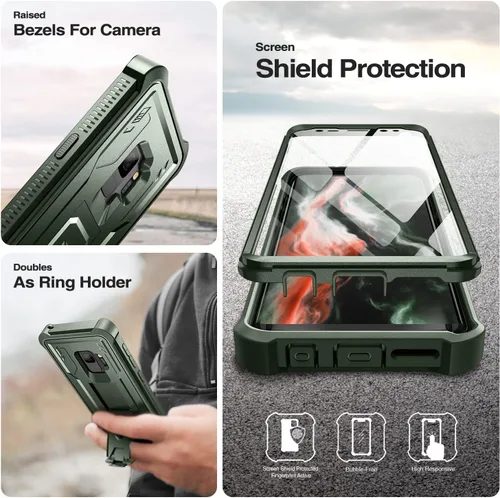 Vista 7 de Dexnor Funda para Samsung Galaxy S9, [Protector de pantalla y soporte integrados] Protección de grado militar resistente a prueba de golpes