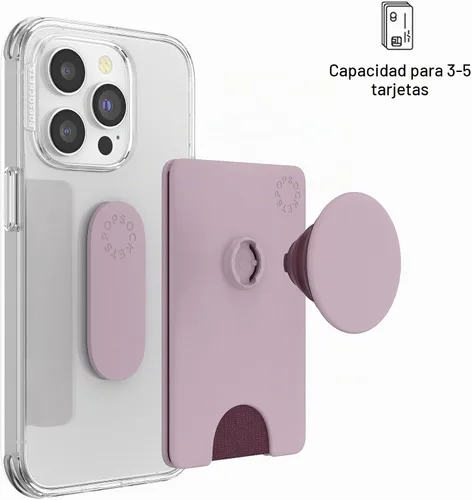 Vista 3 de Cartera para teléfono PopSockets con soporte expandible, tarjetero para teléfono - Rosa suave Rosa rubor