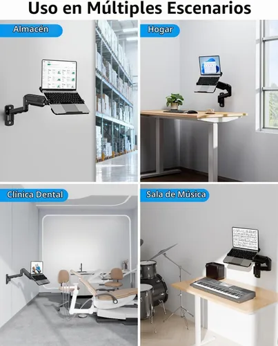 Vista 7 de MOUNTUP Soporte de pared para laptop, soporte ajustable para laptop de máximo 17" notebook o monitor máximo de 32", soporte de pared para laptop