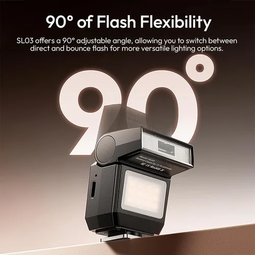 Vista 4 de ULANZI SL03 - Flash Speedlite Mini para Cámara con Luz de Vídeo para Principiantes Básico, GN8 6500K, Ángulo Ajustable de 90°, Compatible con DSLR