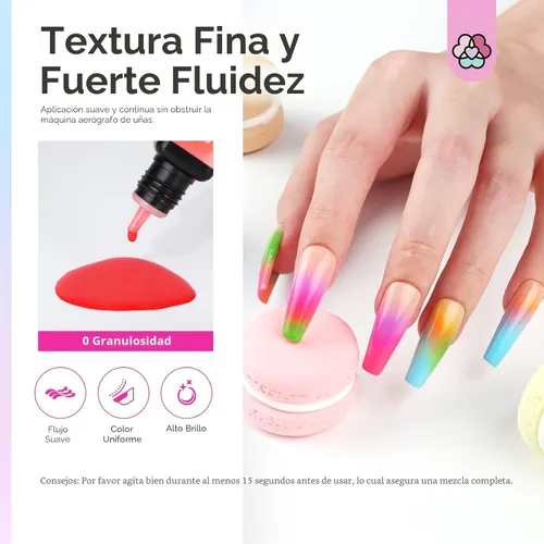 Vista 7 de SAVILAND Esmalte de Uñas en Gel para Aerógrafo Libre de Hema: Sin Dilución 12 Colores de Vitalidad Aerógrafo para Uñas Sin Acetona con Niebla Fina
