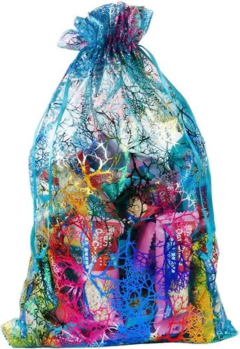 Vista 3 de Zwish Paquete de 50 bolsas de regalo de organza de 8 x 12 pulgadas, estilo azul coral para juguetes, dulces, chocolate, fiesta, Navidad, regalo