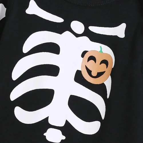 Vista 4 de Mameluco de Halloween para bebé recién nacido, traje de esqueleto con sombrero