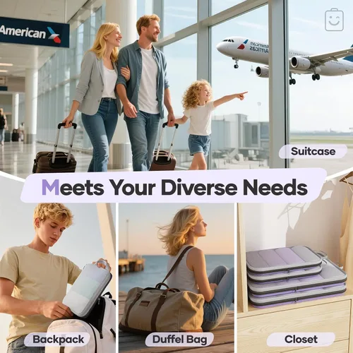 Vista 9 de Veken Juego de 11 cubos de compresión para artículos esenciales de viaje, bolsas organizadoras compresibles expandibles grandes para maletas