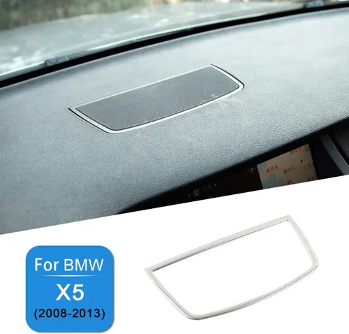 Vista 3 de Adhesivos de acero inoxidable mate plata mate marco del altavoz del tablero de instrumentos para BMW X5 E70 X6 E71 2008-2013