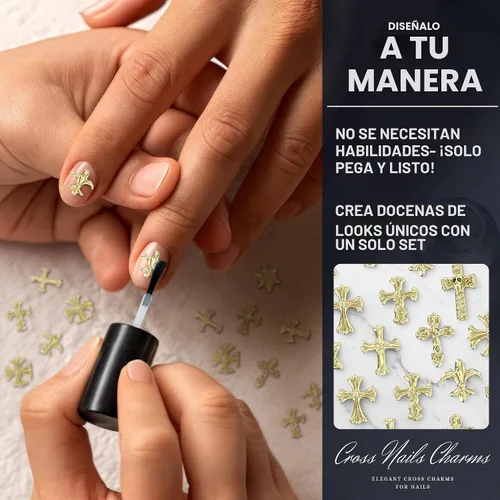 Vista 7 de Dijes de uñas dorados, 100 dijes de cruz dorada para uñas, arte de uñas 3D