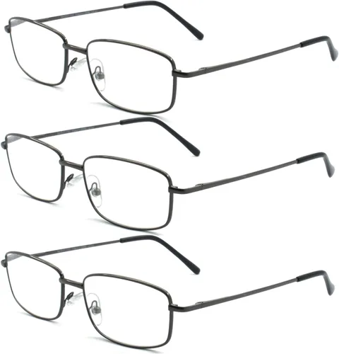 Vista 10 de Gafas de lectura rectangulares extra anchas de metal para hombres y mujeres 3 piezas - negro