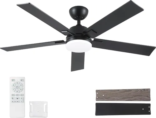 Vista 17 de Ventiladores de techo de 42 pulgadas con luces y control remoto, ventilador de techo negro con 5 aspas, motor DC reversible de 6 velocidades, LED