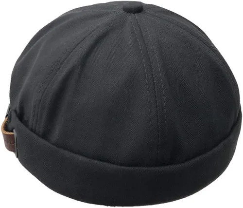 Vista 2 de Sombreros Docker para hombre, sombrero de marinero, sombrero de trabajador, puño enrollado, sombrero retro sin ala con ajustable, Hoja de arce-negro
