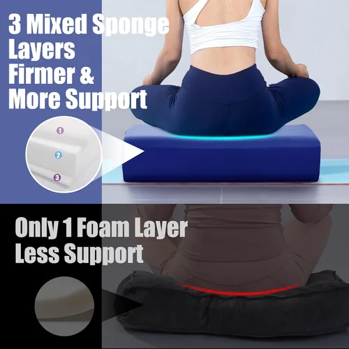 Vista 6 de MABOZOO Almohada de yoga, esponja de triple capa, cojín rectangular de yoga con asa de transporte, almohada de meditación con funda lavable