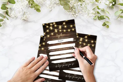 Vista 3 de 010TOGETHER - Tarjetas de invitación de boda con sobres, de madera rústica, para rellenar las tarjetas de invitación de despedida de soltera