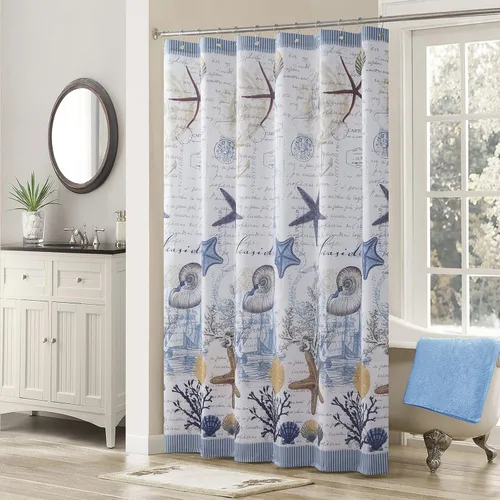 Vista 10 de Juego de 3 cortinas de cocina de tela de poliéster estampada azul aviación océano moderno impermeable blanco, cenefa de 42" de ancho x 12" de largo