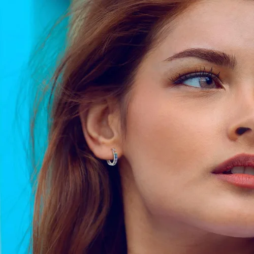Vista 4 de MULA Aretes de aro de plata de ley 925 para mujer, bonitos aretes de circonita cúbica 5A