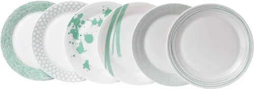 Vista 10 de Royal Doulton Pacific - Platos llanos con patrones mixtos, 11.4 pulgadas, azul/blanco, juego de 6