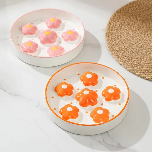 Vista 6 de Cuenco de cerámica para gatos con alimentación lenta, 6.3 pulgadas Naranja