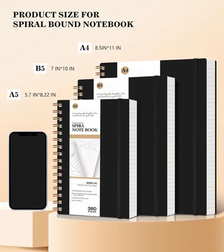 Vista 3 de MUAHLIUB Cuaderno de espiral rayado universitario de 8.5'' x 11'', 360 páginas rayadas gruesas para mujeres y hombres, cuaderno de espiral grande A4