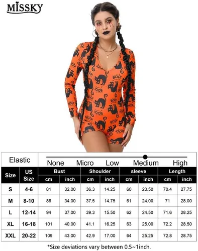Vista 7 de Disfraz de Halloween para mujer, divertido traje de manga larga con cuello en V, bodycon, pantalones cortos, calabaza, gato, traje de gato