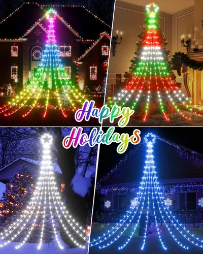 Vista 9 de Decoraciones de Navidad inteligentes para exteriores de 12 pies con control remoto de aplicación, luces inteligentes RGB para árbol de Navidad