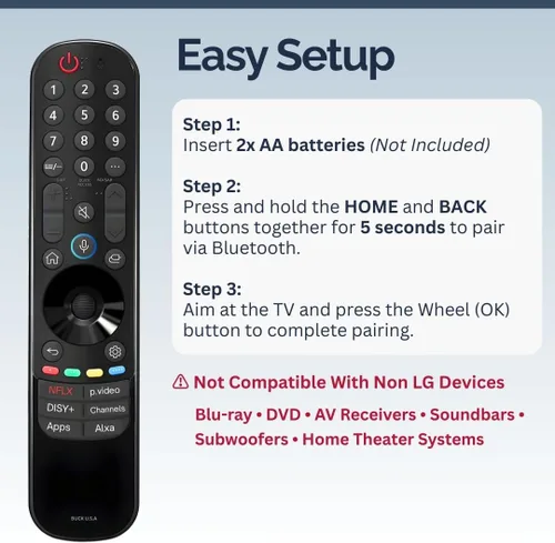 Vista 6 de Control Remoto LG Magic de Repuesto para Modelos de Smart TV 2019-2024 - Configuración Fácil, Control de Voz, Teclas de Acceso Directo - Funciona