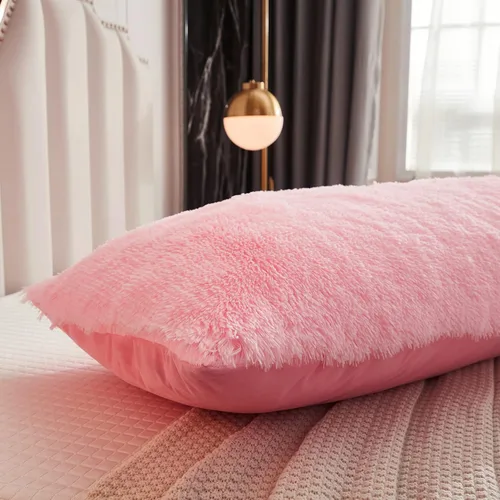 Vista 4 de Funda de Almohada Corporal de Piel Sintética Peluda y Esponjosa 21"x54" Cierre de Botón Fundas de Almohada de Terciopelo Funda de Almohada Corporal