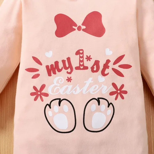 Vista 4 de Singcoco Disfraz de Pascua para bebé, ropa de Pascua para 1 Pascua, mameluco de conejo (rosa, 12-18 meses)
