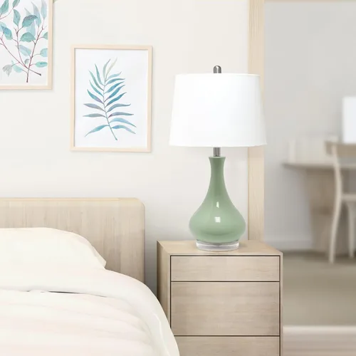 Vista 6 de Elegant Designs LT3312-SGE - Lámpara de mesa de cerámica contemporánea pulida en forma de lágrima de 66,7 cm con pantalla cónica de tela blanca