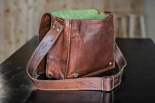 Vista 2 de VC VINTAGE COUTURE 18 pulgadas cuero Full Flap Messenger bolso hecho a mano bolsa portátil bolsa bolsa de mensajero acolchado marrón (marrón)