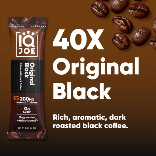 Vista 3 de IQJOE Paquetes de Café de Hongos (40 Porciones) Melena de León, Magnesio Magtein, Antioxidantes, Adaptógenos - Negro Original - Café Instantáneo