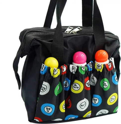 Vista 5 de Yuanhe Bolsas de Bingo Dauber con 6 Bolsillos Bolsa de Transporte Negra para Bingo