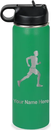 Vista 38 de LaserGram Botella de agua personalizada, Running Man, acero inoxidable de doble pared aislada al vacío con popote superior, regalo grabado